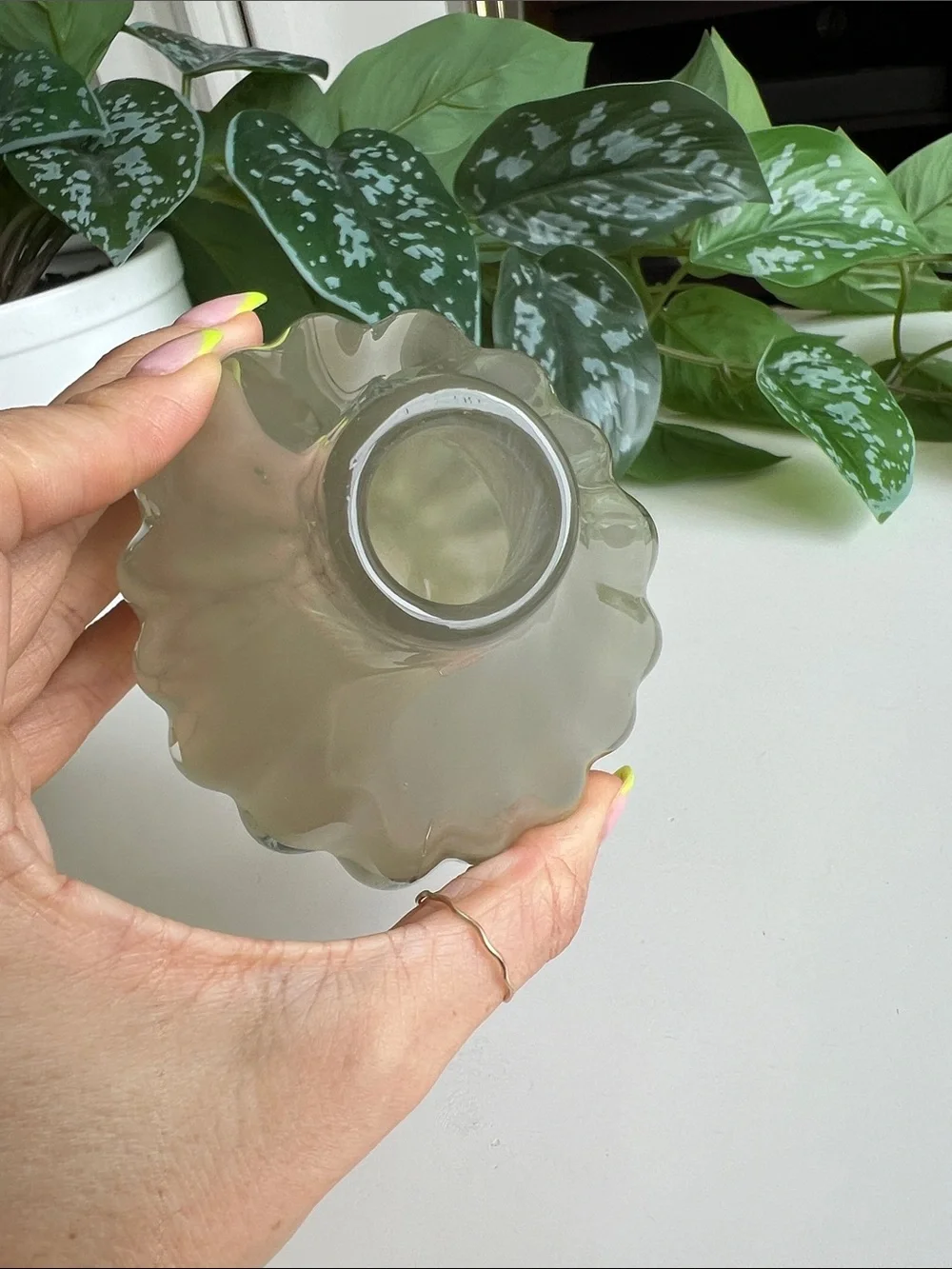 Neutral Blown Glass Vase Small Asymmetrical